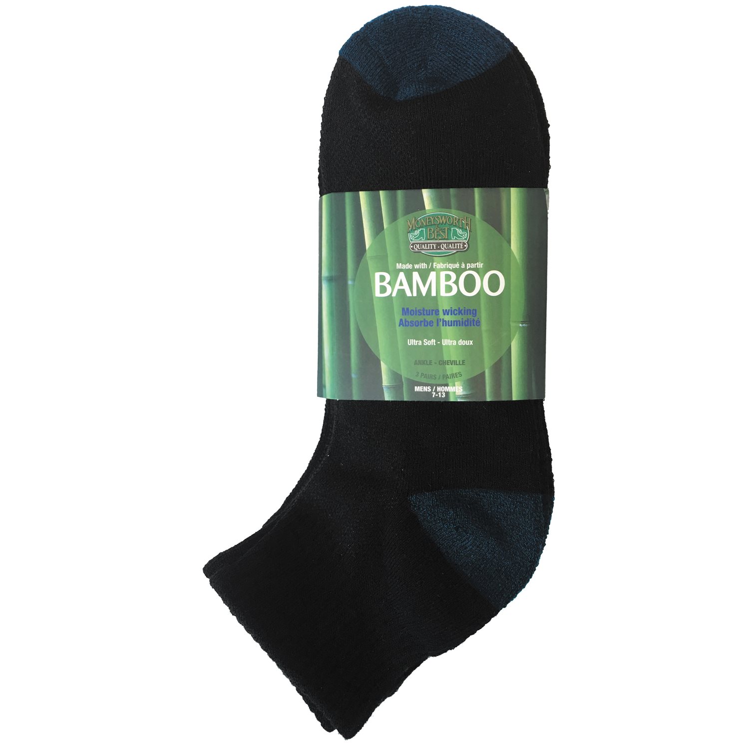 BAMBOO ANKLE SOCKS 3 PACK MEN'S BLACK / BLUE